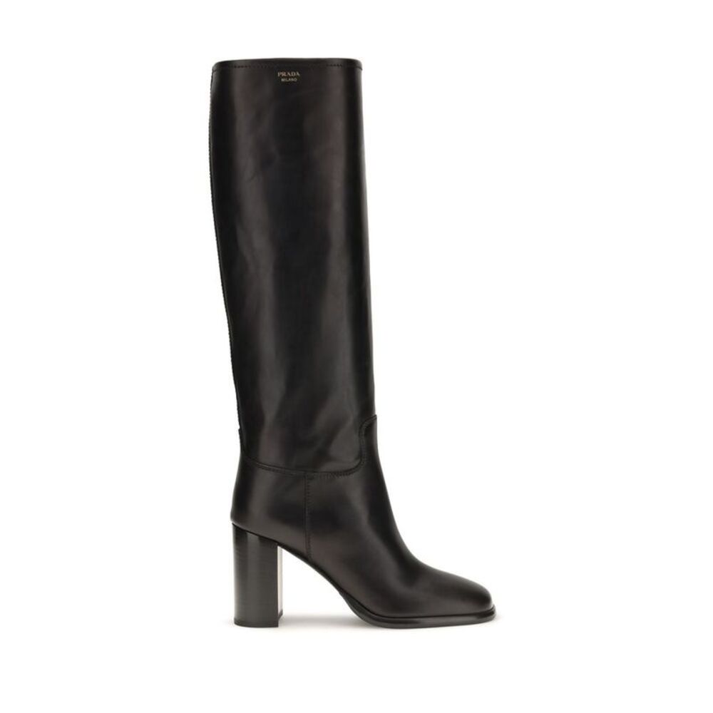 Prada Black Calf Leather Bos Taurus High Heel Women's Boots